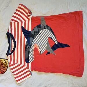 Mini Boden Red and White Striped Shark Tee